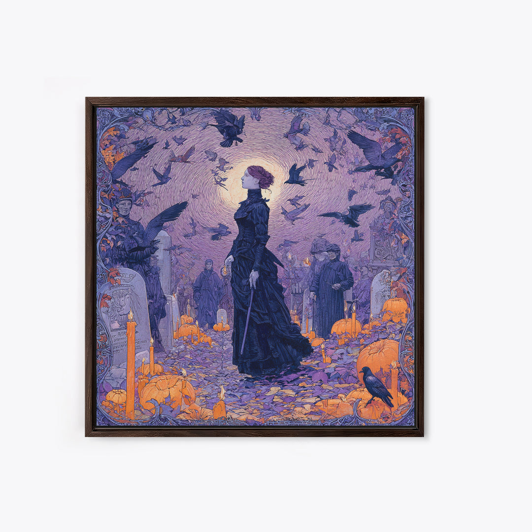 1980s Neon Horror, Symbolist Death Art, Square Wall Art, Gothic Horror Wall Art, Framed Canvas Print, Halloween Wall Art