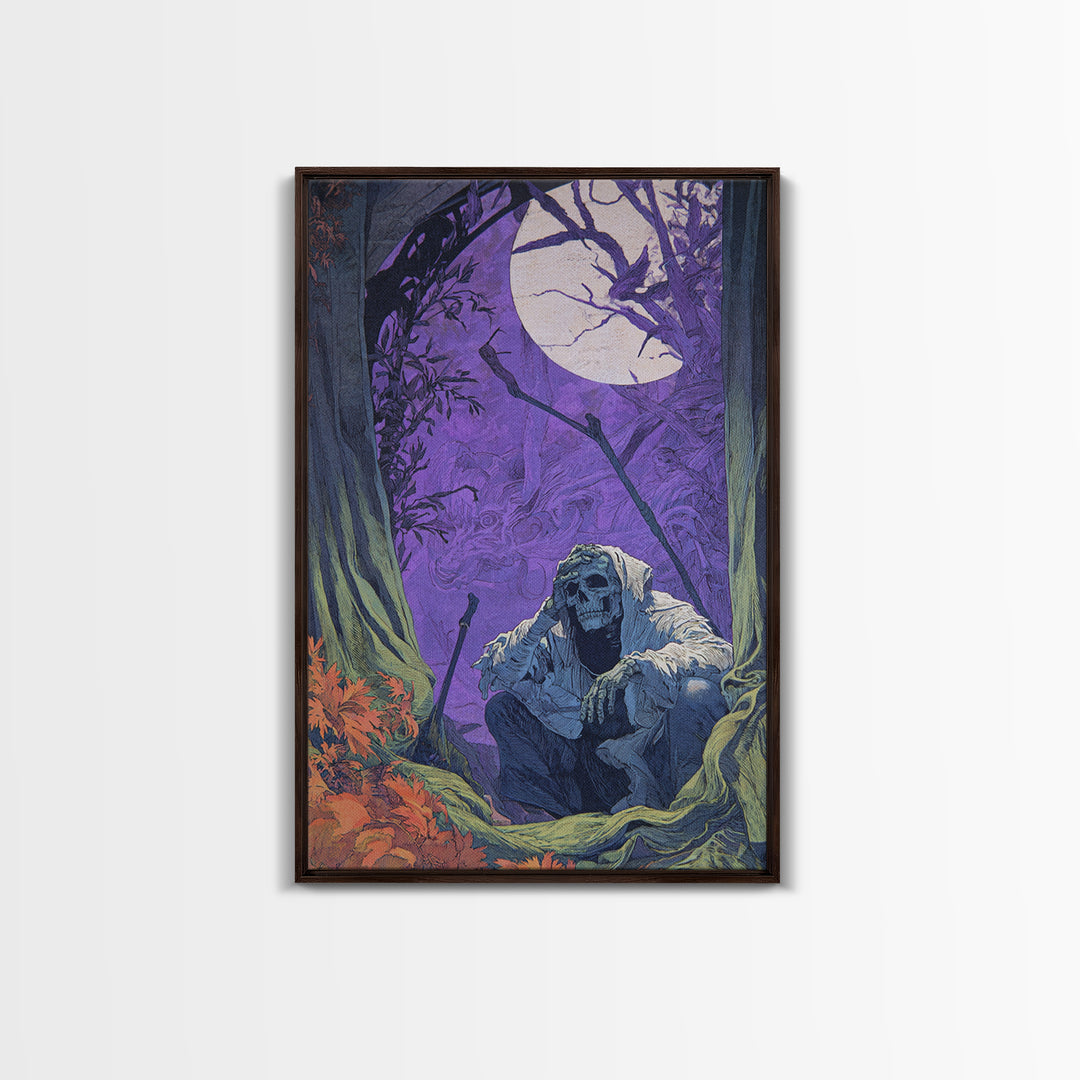 1980s Neon Horror, Symbolist Etching Art, Vertical Wall Art, Macabre Wall Art, Canvas Print, Halloween Wall Art, Gothic Home Decor