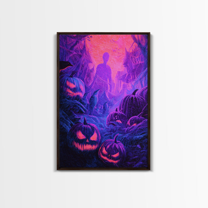 1980s Neon Horror, Expressionist Gothic Art, Vertical Wall Art, Macabre Wall Art, Canvas Print, Halloween Wall Art, Horror Wall Art