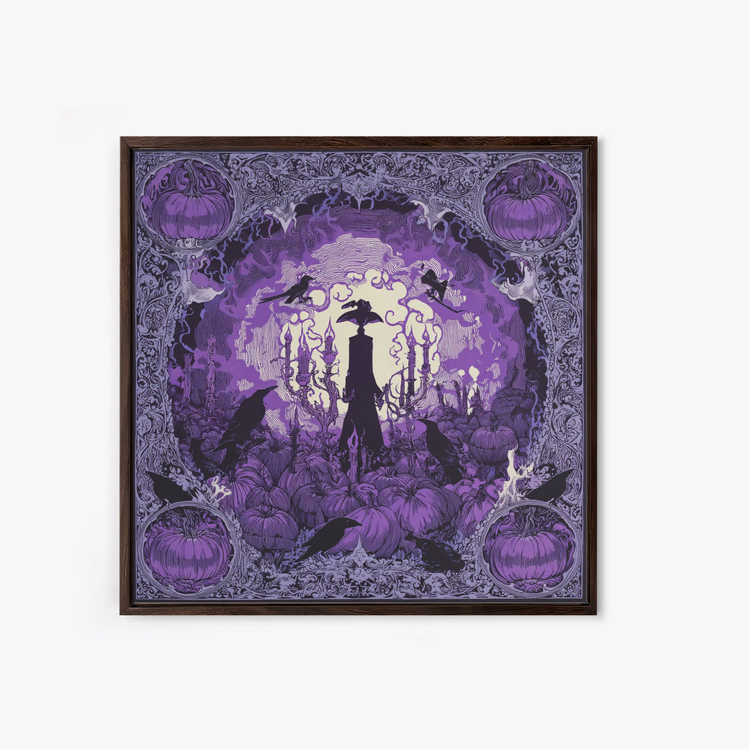 1980s Neon Horror, Decadent Line Art, Square Wall Art, Dark Halloween Decor, Canvas Print, Halloween Wall Art