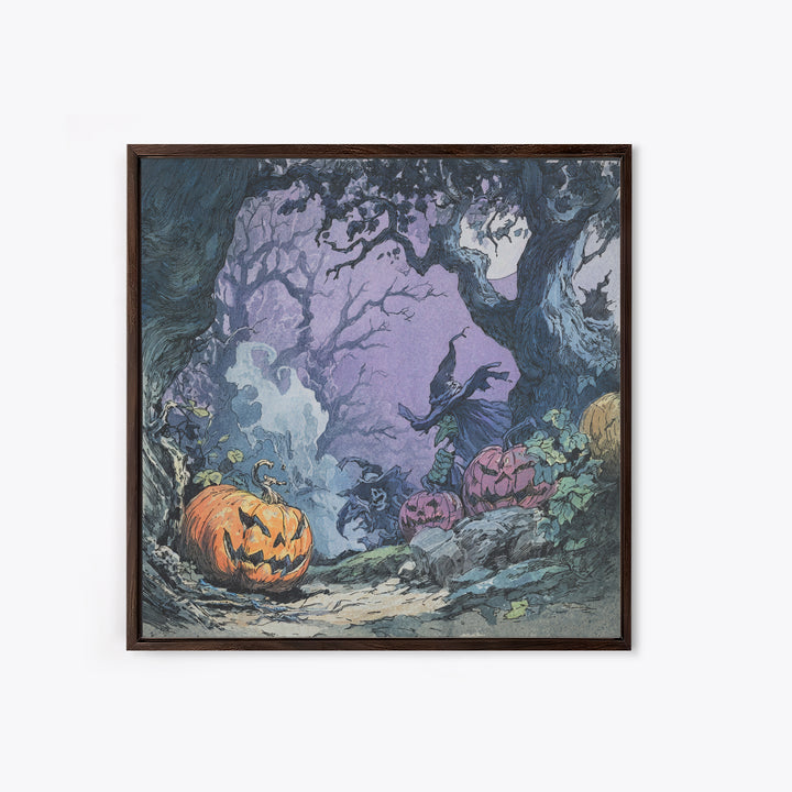 1980s Neon Horror, Gothic Storybook Art, Square Wall Art, Dark Fantasy Wall Art, Framed Canvas Print, Halloween Wall Art