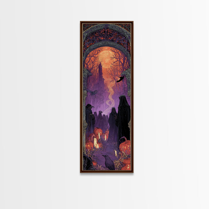 1980s Neon Horror, Stained Glass Gothic Art, Tall Narrow Wall Art, Dark Halloween Decor, Canvas Print, Halloween Wall Art