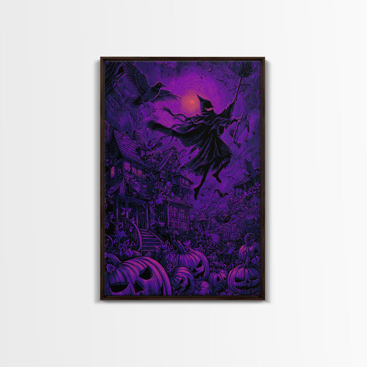 1980s Neon Horror, Victorian Macabre Art, Vertical Wall Art, Dark Halloween Decor, Framed Canvas Print, Halloween Wall Art