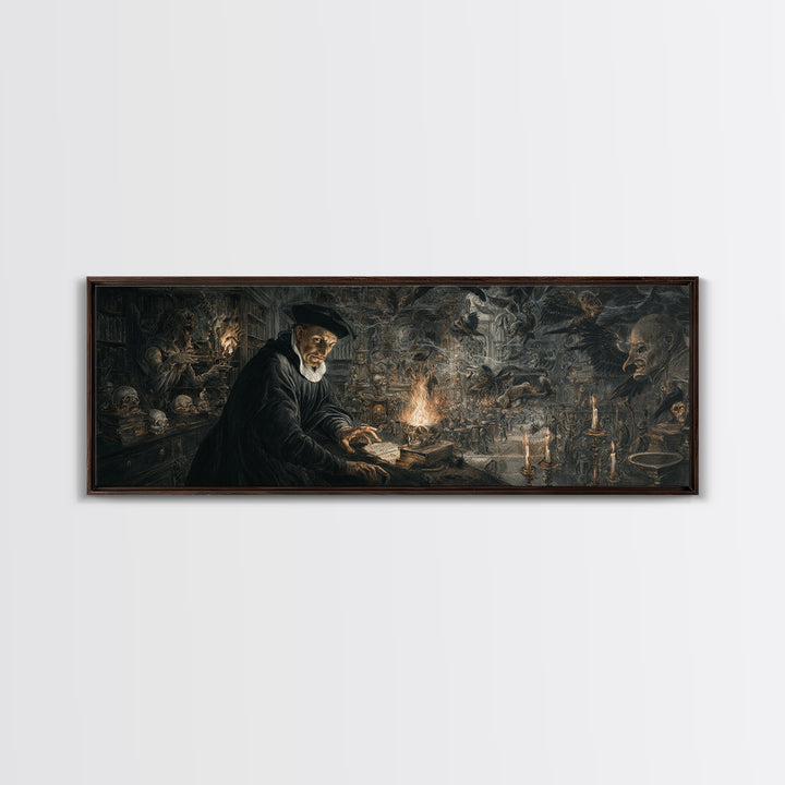 Dark Academia Halloween, Medieval Grotesque Art, Extra Wide Wall Art, Gothic Horror Wall Art, Canvas Print, Halloween Wall Art