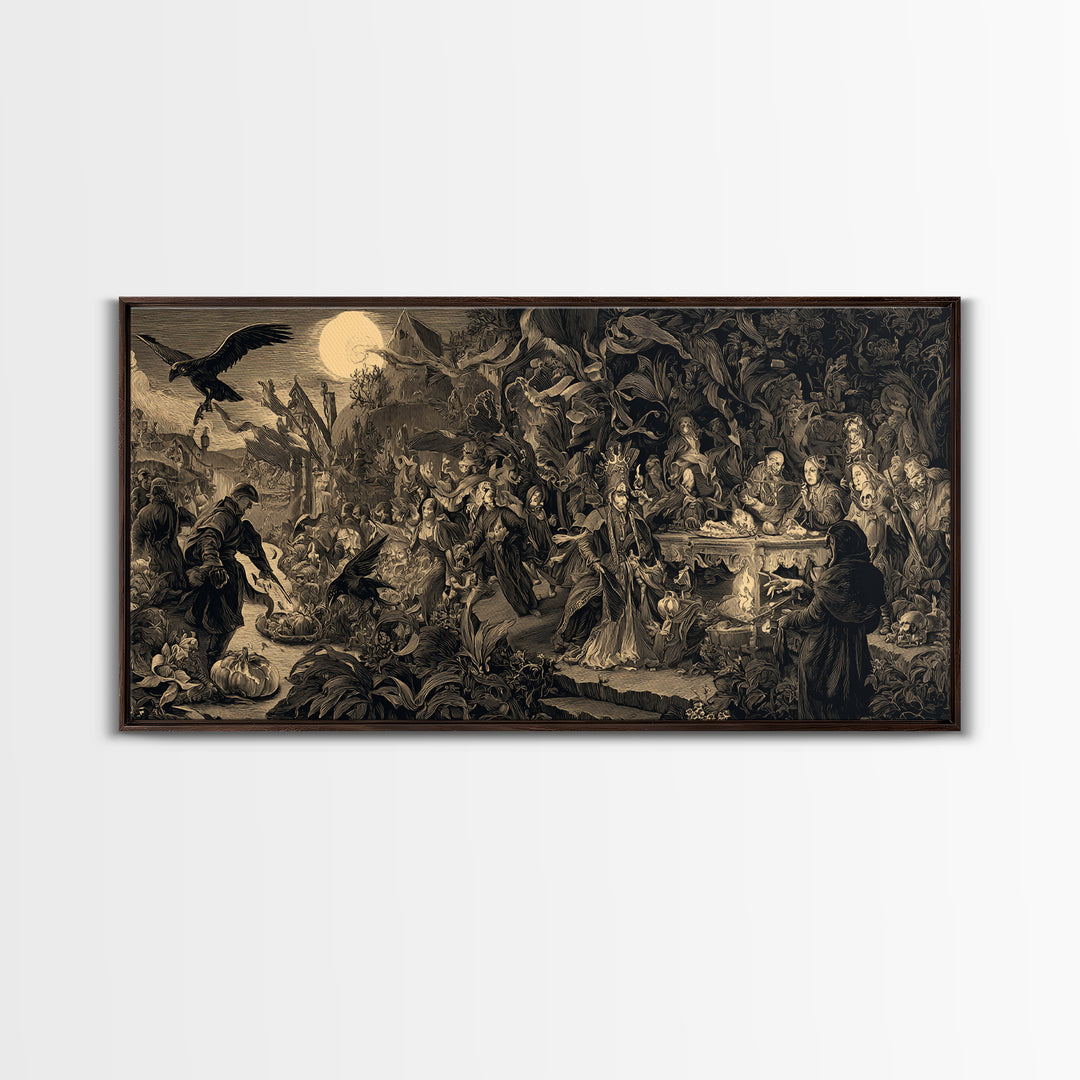Dark Academia Halloween, Northern Renaissance Horror, Wide Panoramic Art, Dark Halloween Decor, Canvas Print, Halloween Wall Art
