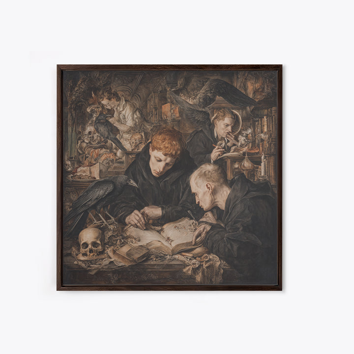 Dark Academia Halloween, Dark Renaissance Art, Square Wall Art, Macabre Wall Art, Framed Canvas Print, Halloween Wall Art