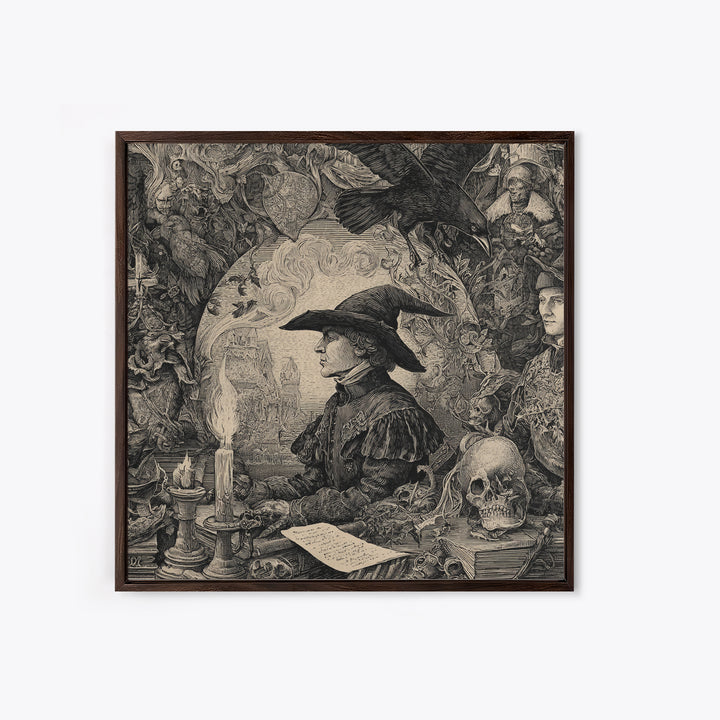 Dark Academia Halloween, Renaissance Engraving Art, Square Wall Art, Gothic Horror Wall Art, Canvas Print, Halloween Wall Art