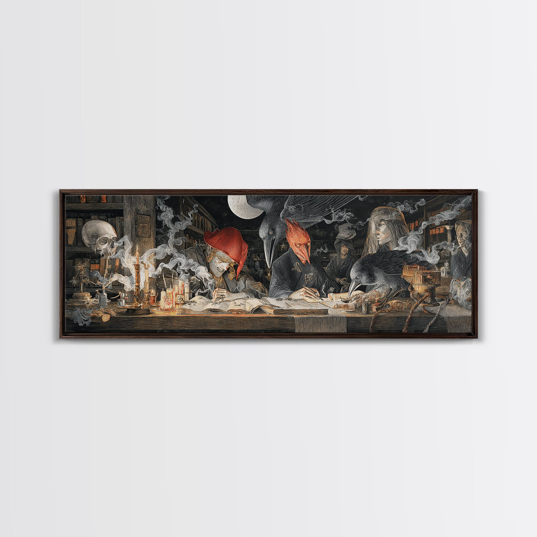 Dark Academia Halloween, Visionary Gothic Art, Extra Wide Wall Art, Dark Fantasy Wall Art, Canvas Print, Halloween Wall Art
