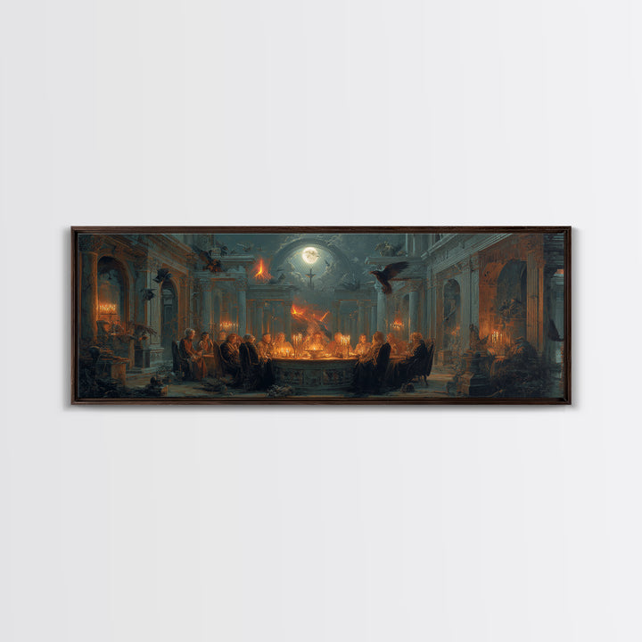 Dark Academia Halloween, Apocalyptic Romantic Art, Extra Wide Wall Art, Dark Halloween Decor, Canvas Print, Halloween Wall Art