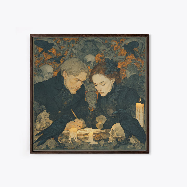Dark Academia Halloween, Symbolist Death Art, Square Wall Art, Macabre Wall Art, Framed Canvas Print, Halloween Wall Art