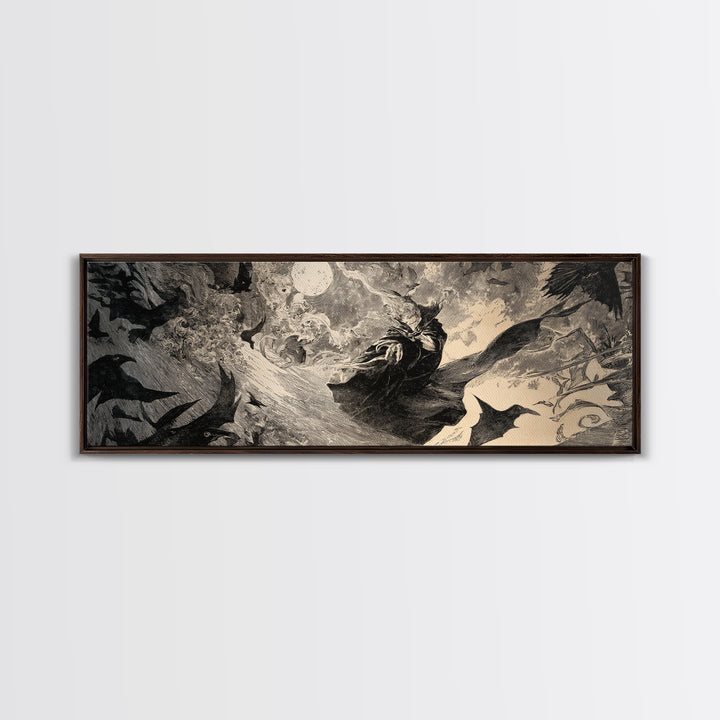 Dark Academia Halloween, Expressionist Nightmare Art, Extra Wide Wall Art, Dark Fantasy Wall Art, Canvas Print, Halloween Wall Art