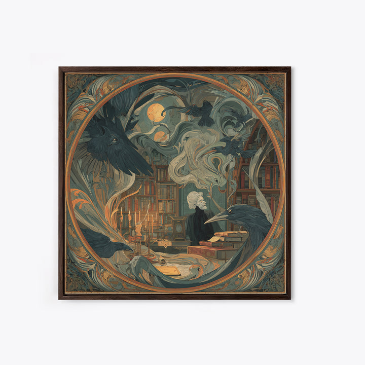 Dark Academia Halloween, Expressionist Gothic Art, Square Wall Art, Dark Halloween Decor, Framed Canvas Print, Halloween Wall Art