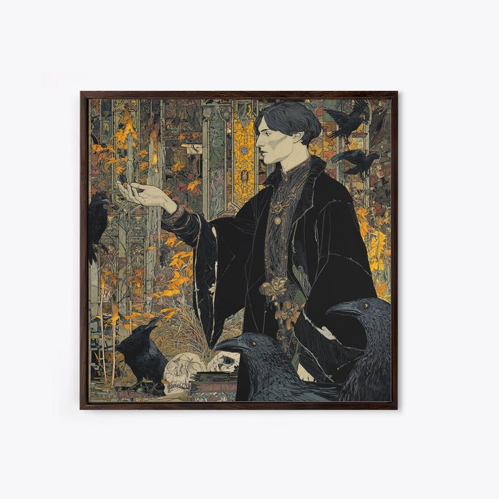 Dark Academia Halloween, Stained Glass Gothic Art, Square Wall Art, Macabre Wall Art, Canvas Print, Halloween Wall Art, Seasonal Home Decor