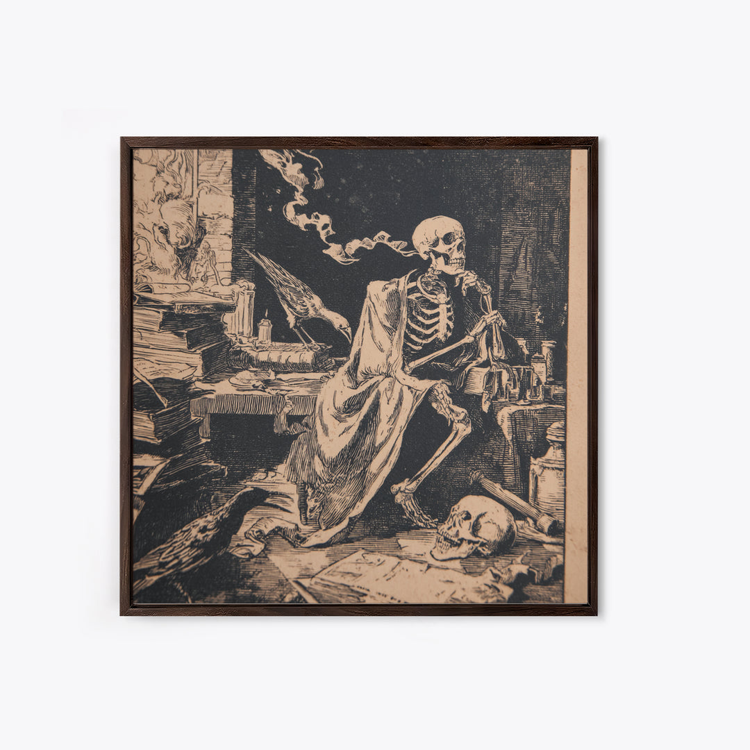 Dark Academia Halloween, Macabre Folk Print Art, Square Wall Art, Dark Halloween Decor, Framed Canvas Print, Halloween Wall Art