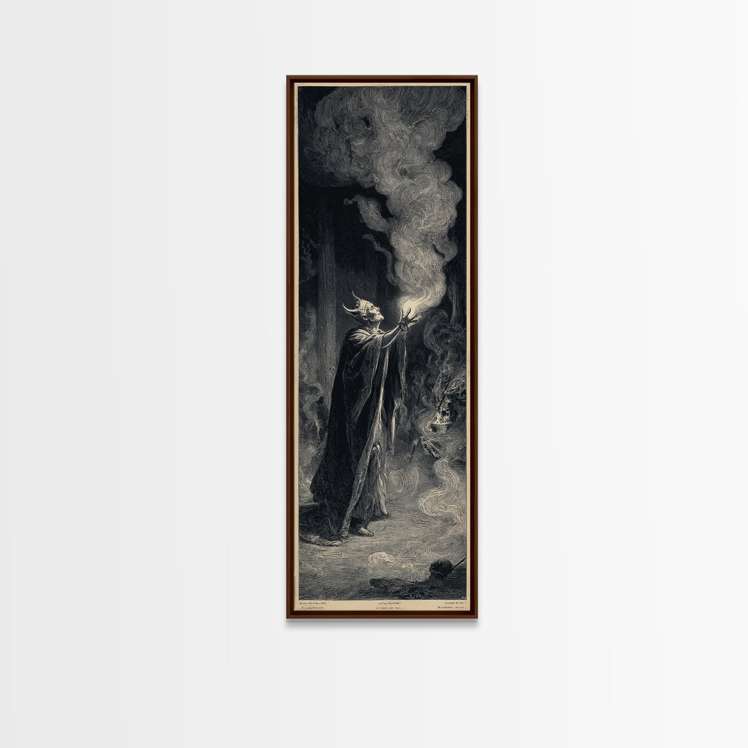 Celestial Witchcraft, Gothic Engraving Art, Tall Narrow Wall Art, Dark Fantasy Wall Art, Framed Canvas Print, Halloween Wall Art