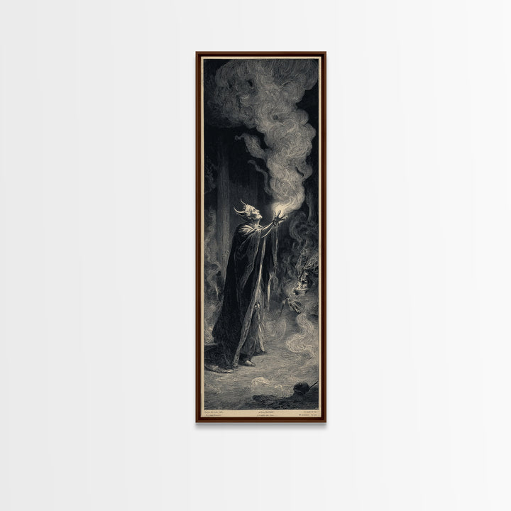 Celestial Witchcraft, Gothic Engraving Art, Tall Narrow Wall Art, Dark Fantasy Wall Art, Framed Canvas Print, Halloween Wall Art