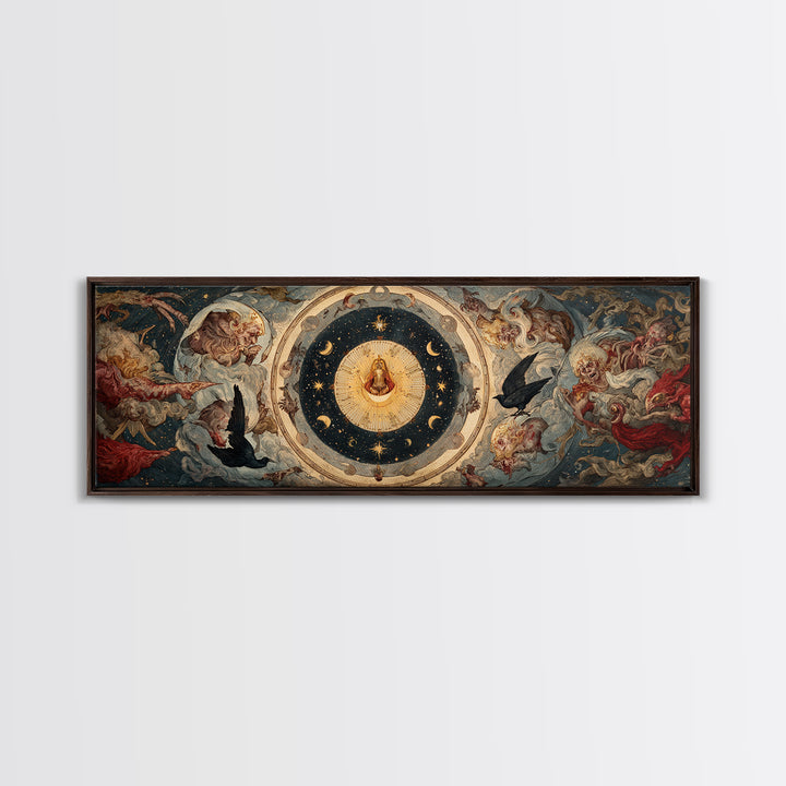 Celestial Witchcraft, Dark Renaissance Art, Extra Wide Wall Art, Macabre Wall Art, Canvas Print, Halloween Wall Art
