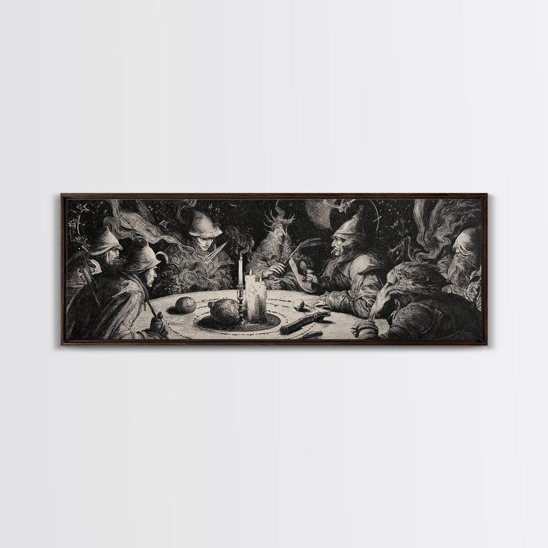 Celestial Witchcraft, Renaissance Engraving Art, Extra Wide Wall Art, Gothic Horror Wall Art, Canvas Print, Halloween Wall Art