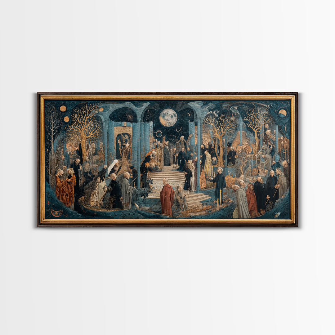 Celestial Witchcraft, Danse Macabre Art, Wide Panoramic Art, Macabre Wall Art, Canvas Print, Halloween Wall Art