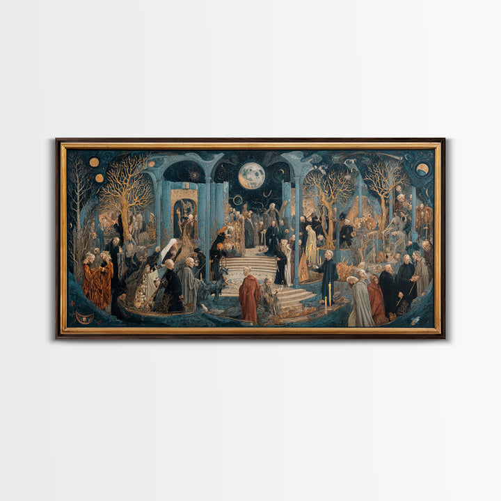 Celestial Witchcraft, Danse Macabre Art, Wide Panoramic Art, Macabre Wall Art, Canvas Print, Halloween Wall Art