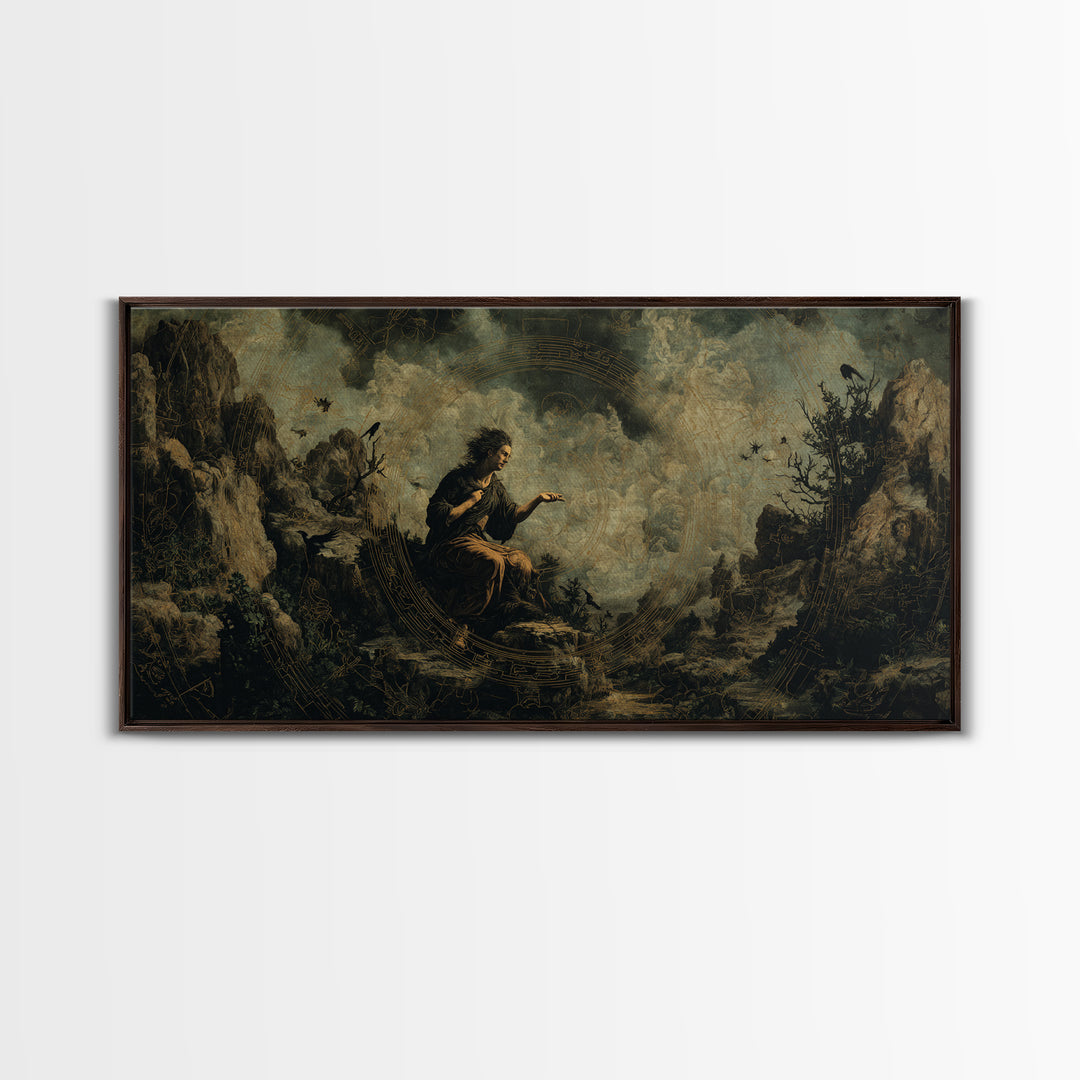 Celestial Witchcraft, Baroque Witchcraft Art, Wide Panoramic Art, Dark Halloween Decor, Framed Canvas Print, Halloween Wall Art