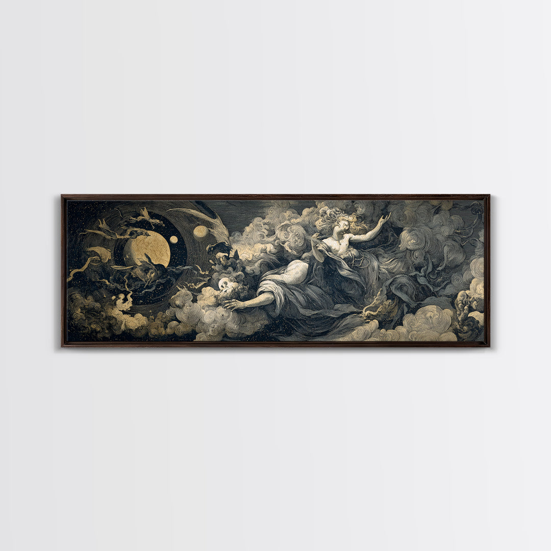 Celestial Witchcraft, Gothic Nightmare Art, Extra Wide Wall Art, Dark Halloween Decor, Canvas Print, Halloween Wall Art
