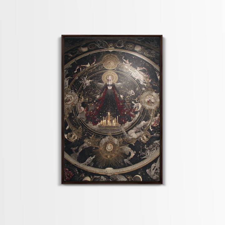Celestial Witchcraft, Ornate Symbolist Art, Vertical Wall Art, Dark Fantasy Wall Art, Framed Canvas Print, Halloween Wall Art