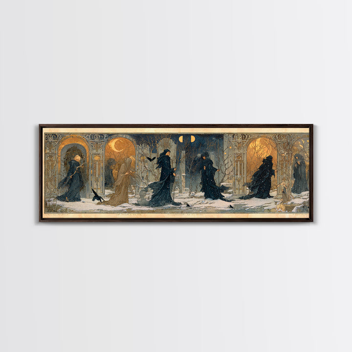 Celestial Witchcraft, Symbolist Death Art, Extra Wide Wall Art, Dark Halloween Decor, Framed Canvas Print, Halloween Wall Art