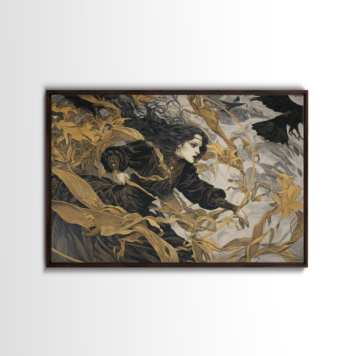 Celestial Witchcraft, Symbolist Etching Art, Landscape Wall Art, Macabre Wall Art, Framed Canvas Print, Halloween Wall Art