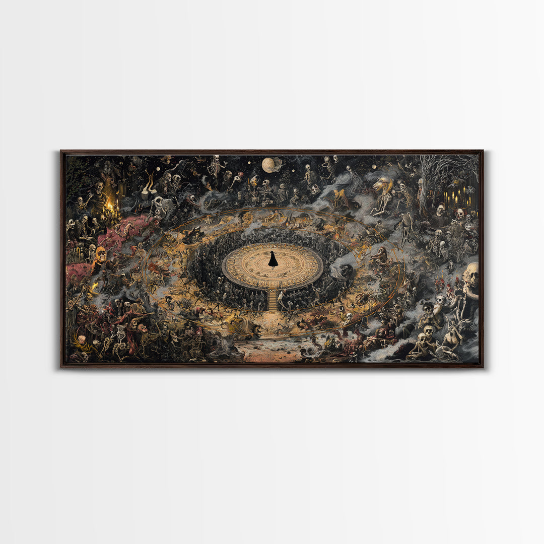Celestial Witchcraft, Grotesque Carnival Art, Wide Panoramic Art, Dark Fantasy Wall Art, Framed Canvas Print, Halloween Wall Art