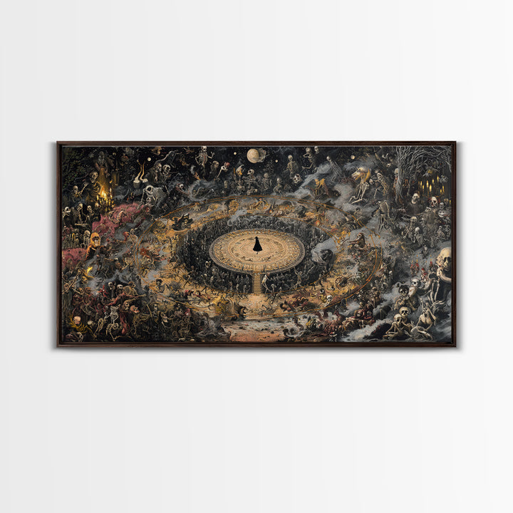 Celestial Witchcraft, Grotesque Carnival Art, Wide Panoramic Art, Dark Fantasy Wall Art, Framed Canvas Print, Halloween Wall Art