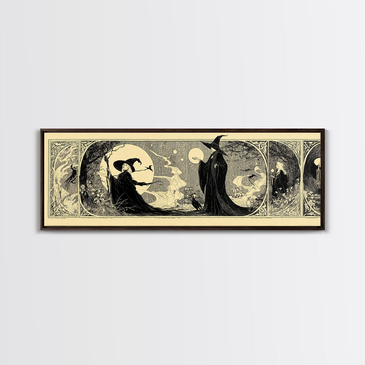 Celestial Witchcraft, Decadent Line Art, Extra Wide Wall Art, Macabre Wall Art, Framed Canvas Print, Halloween Wall Art