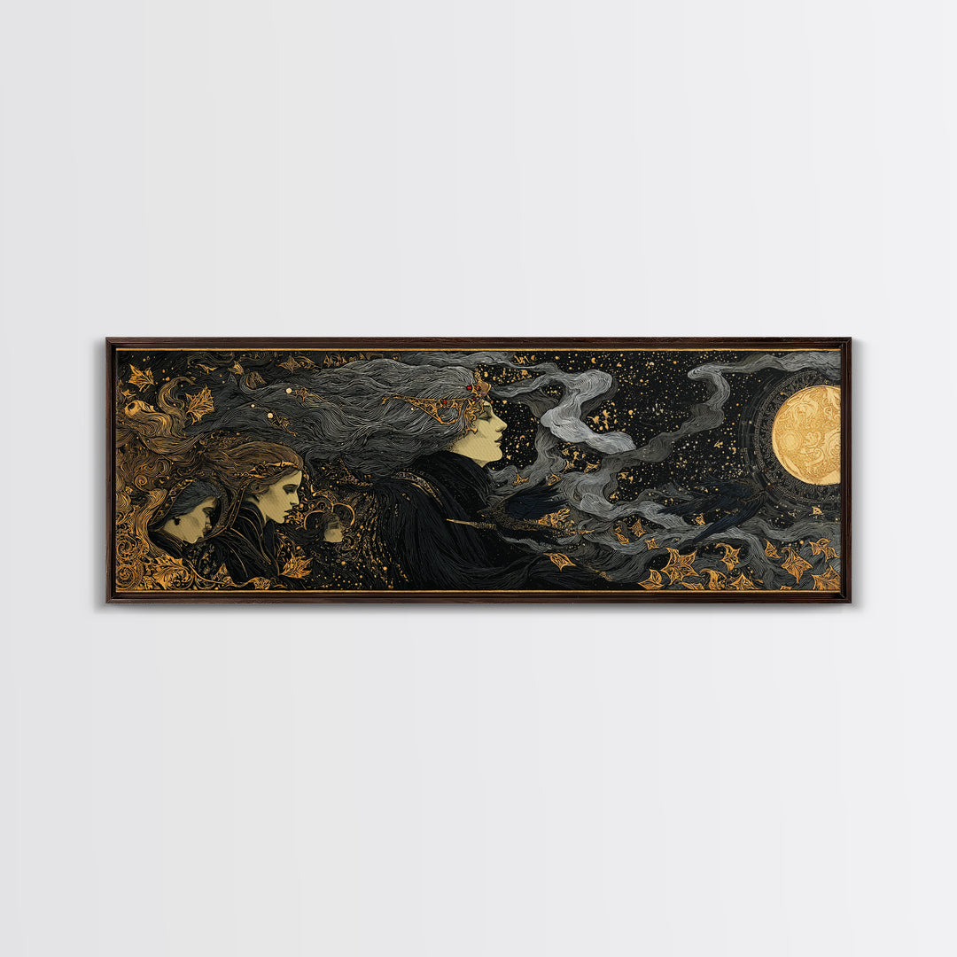 Celestial Witchcraft, Stained Glass Gothic Art, Extra Wide Wall Art, Dark Fantasy Wall Art, Canvas Print, Halloween Wall Art