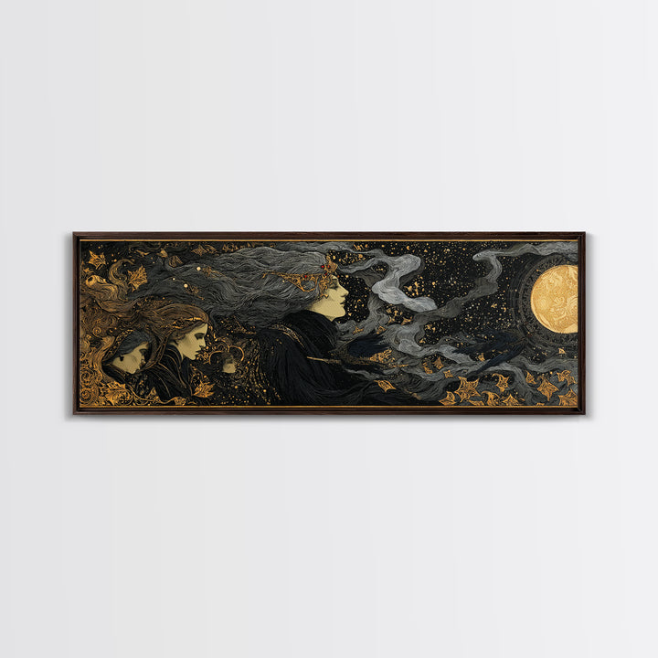 Celestial Witchcraft, Stained Glass Gothic Art, Extra Wide Wall Art, Dark Fantasy Wall Art, Canvas Print, Halloween Wall Art