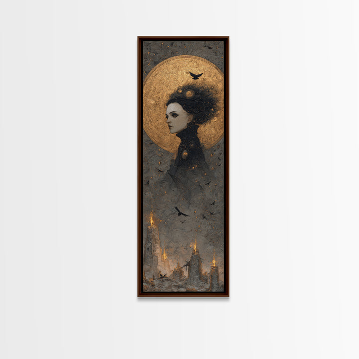 Celestial Witchcraft, Surreal Apocalyptic Art, Tall Narrow Wall Art, Dark Fantasy Wall Art, Framed Canvas Print, Halloween Wall Art