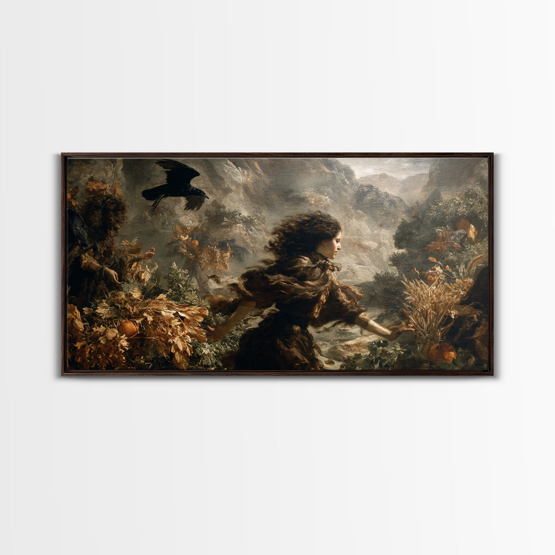Occult Harvest Festival, Baroque Witchcraft Art, Wide Panoramic Art, Dark Fantasy Wall Art, Framed Canvas Print, Halloween Wall Art