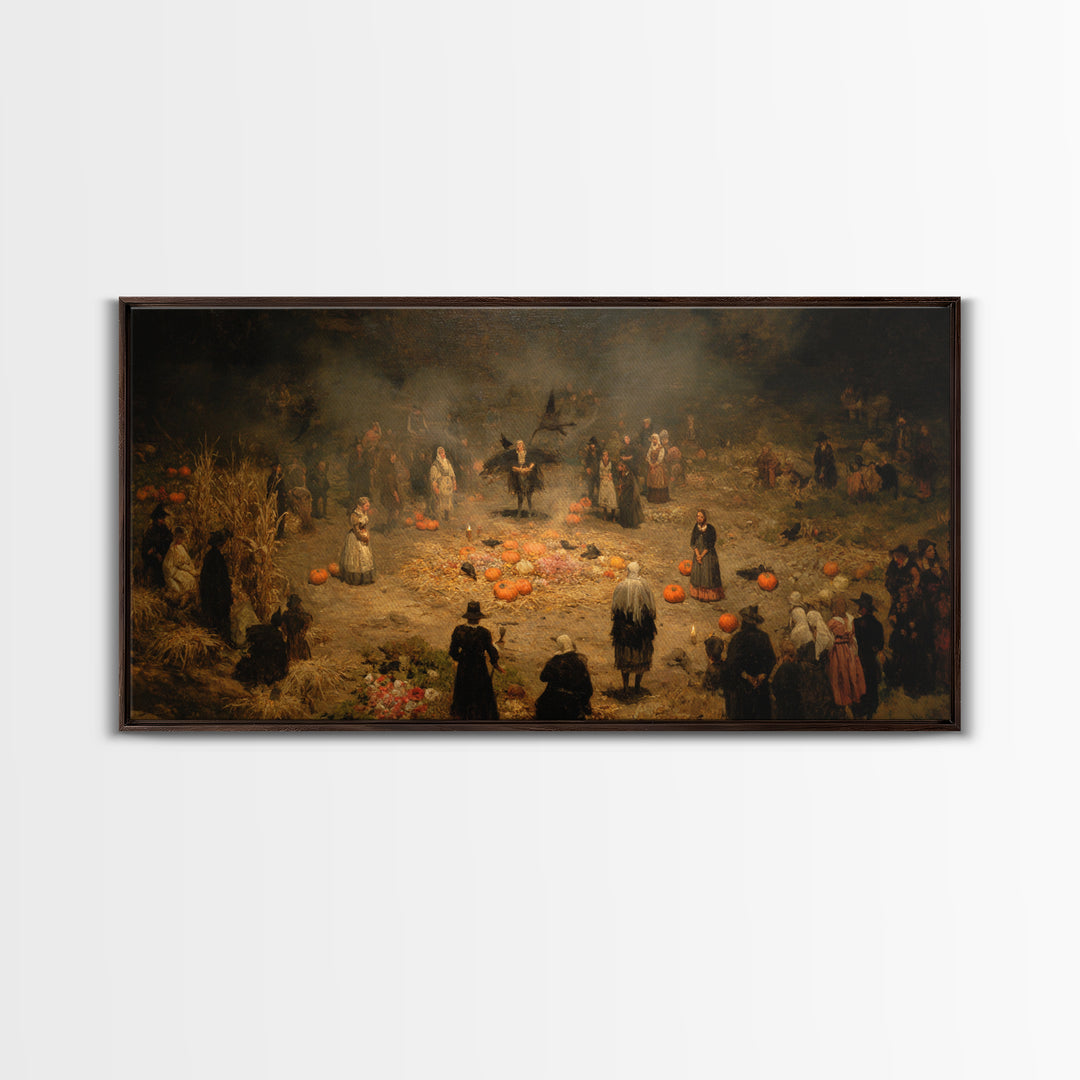 Occult Harvest Festival, Dark Romantic Horror Art, Wide Panoramic Art, Dark Fantasy Wall Art, Framed Canvas Print, Halloween Wall Art