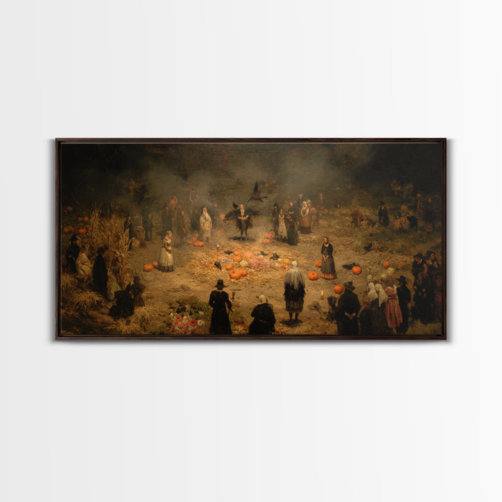 Occult Harvest Festival, Dark Romantic Horror Art, Wide Panoramic Art, Dark Fantasy Wall Art, Framed Canvas Print, Halloween Wall Art
