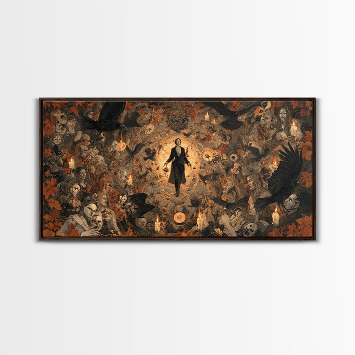 Occult Harvest Festival, Gothic Nightmare Art, Wide Panoramic Art, Dark Halloween Decor, Framed Canvas Print, Halloween Wall Art
