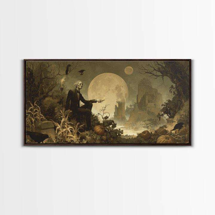 Occult Harvest Festival, Romantic Gothic Landscape, Wide Panoramic Art, Macabre Wall Art, Framed Canvas Print, Halloween Wall Art