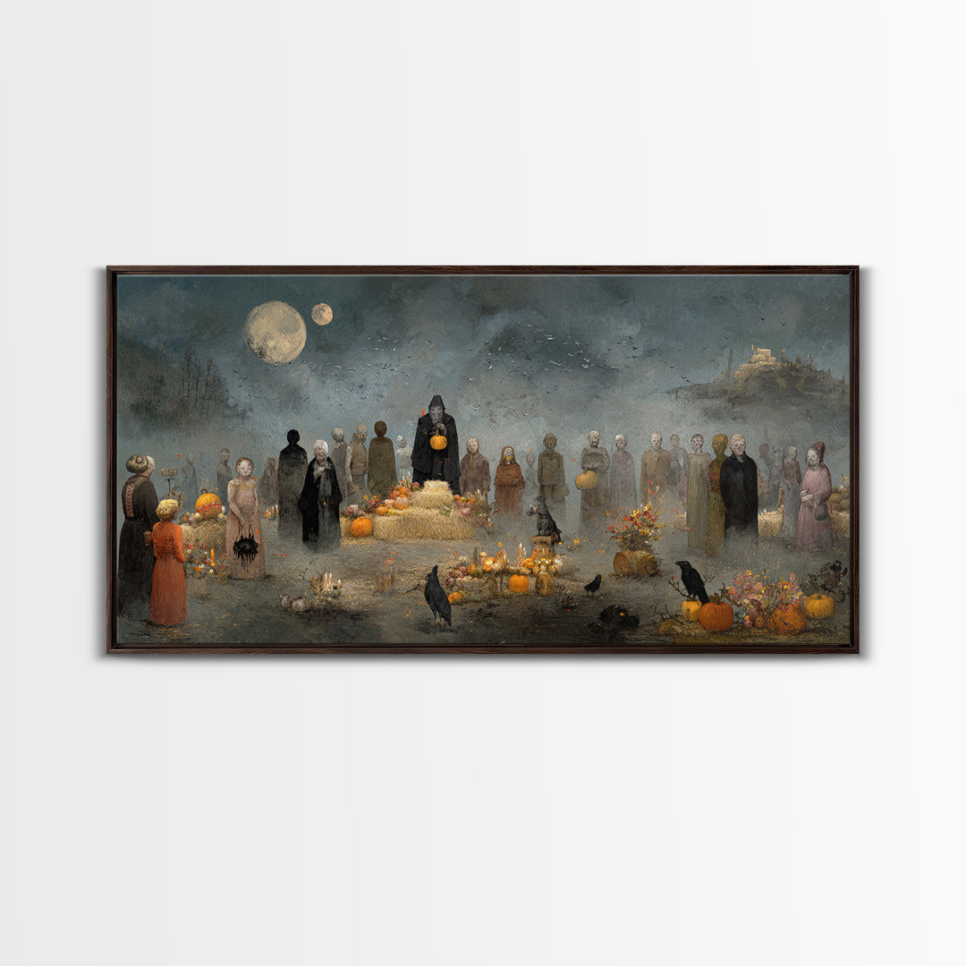 Occult Harvest Festival, Symbolist Dream Art, Wide Panoramic Art, Gothic Horror Wall Art, Canvas Print, Halloween Wall Art