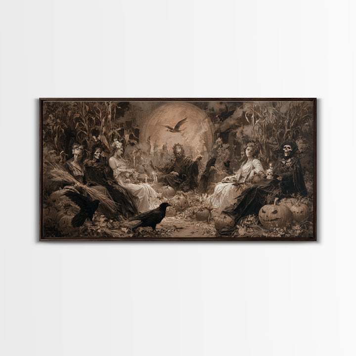 Occult Harvest Festival, Decadent Gothic Art, Wide Panoramic Art, Dark Halloween Decor, Canvas Print, Halloween Wall Art