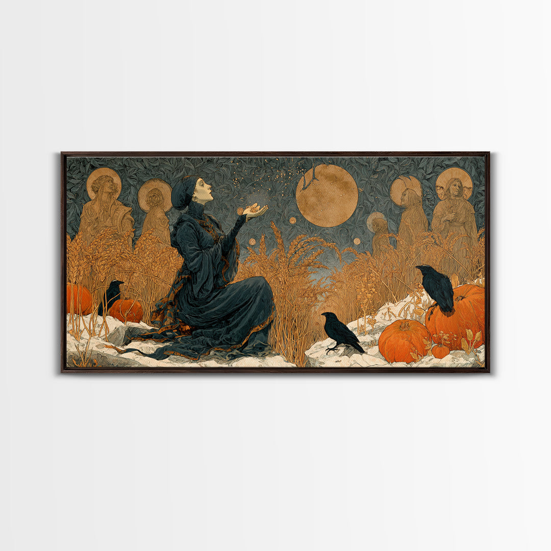 Occult Harvest Festival, Symbolist Death Art, Wide Panoramic Art, Dark Halloween Decor, Framed Canvas Print, Halloween Wall Art