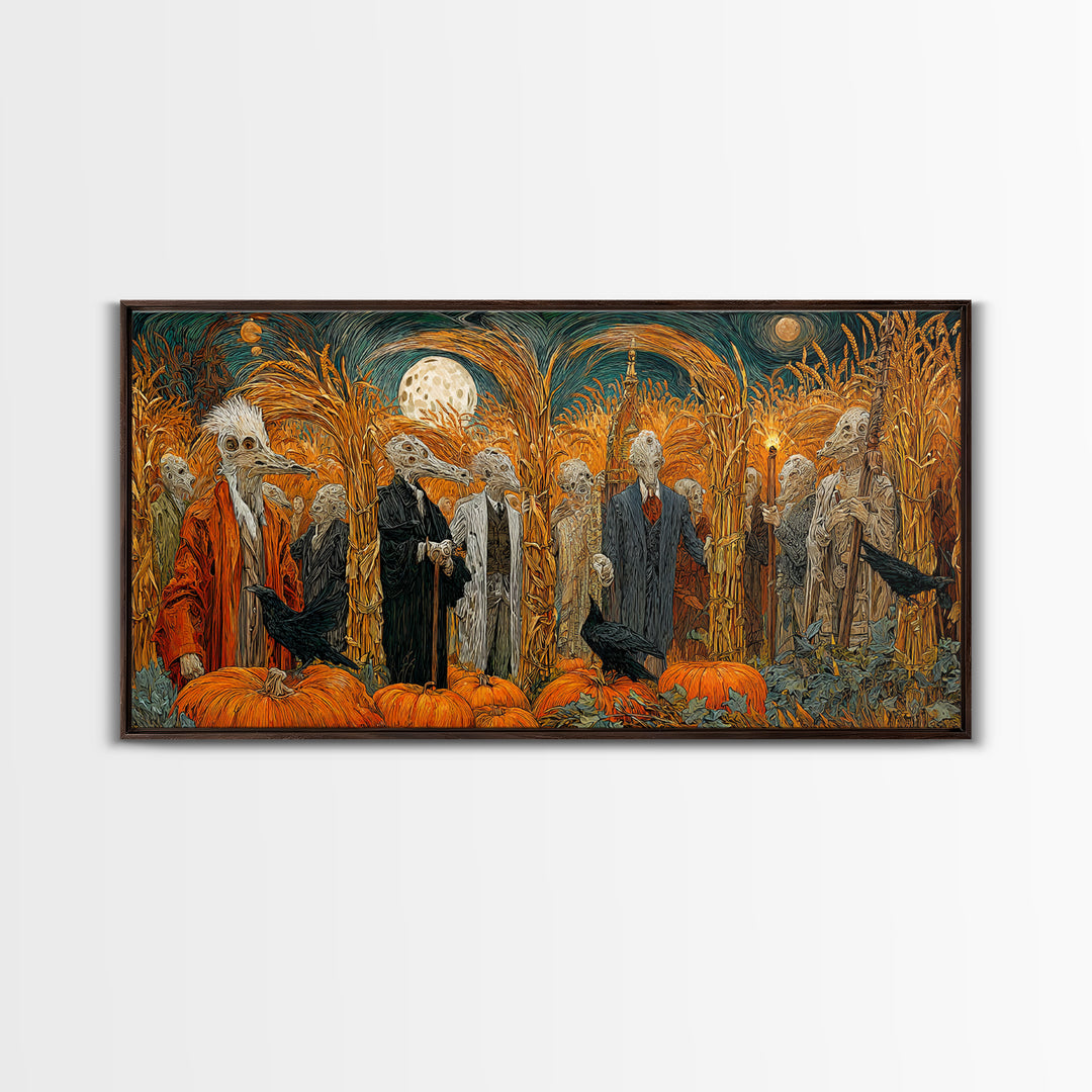Occult Harvest Festival, Expressionist Gothic Art, Wide Panoramic Art, Macabre Wall Art, Framed Canvas Print, Halloween Wall Art