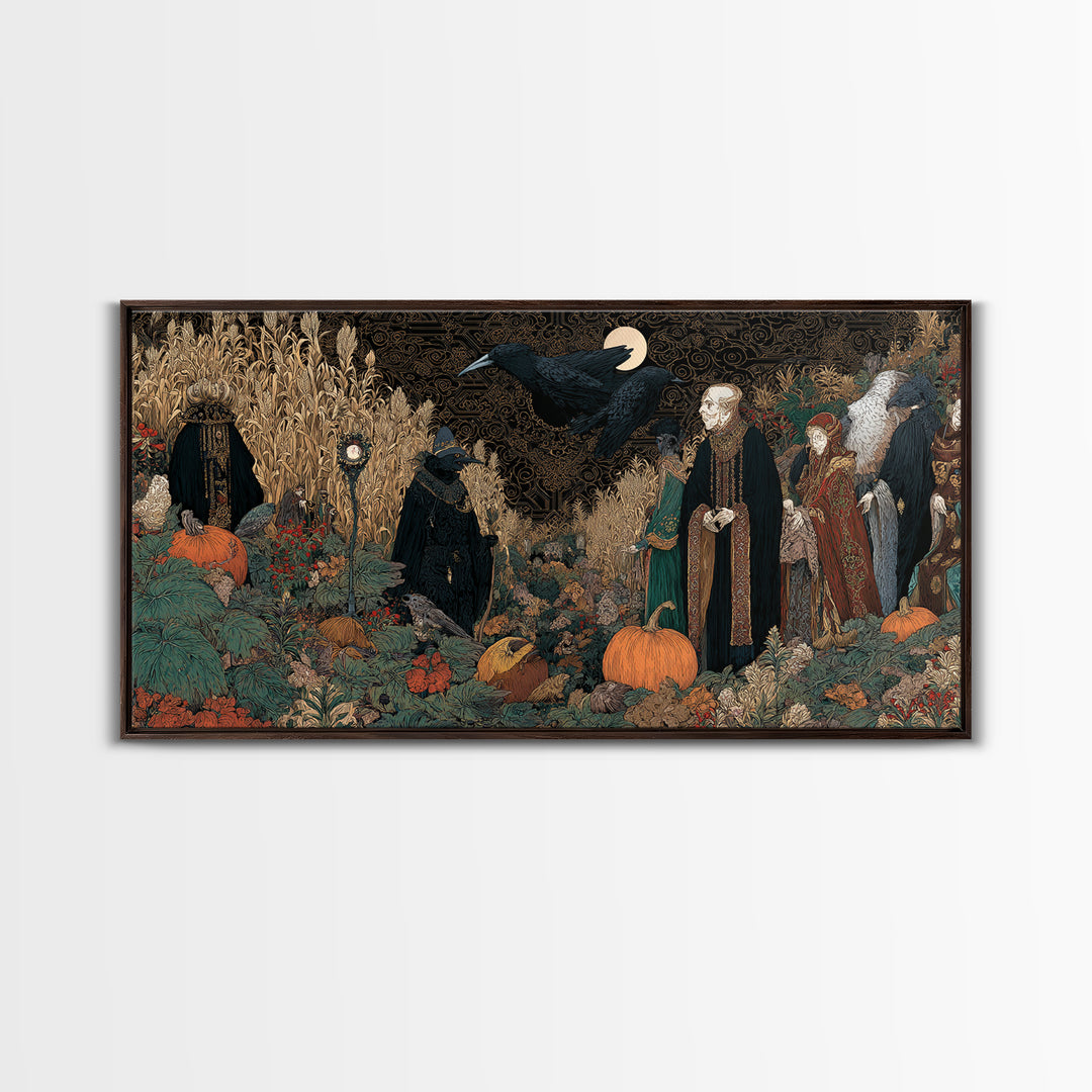 Occult Harvest Festival, Stained Glass Gothic Art, Wide Panoramic Art, Dark Fantasy Wall Art, Canvas Print, Halloween Wall Art