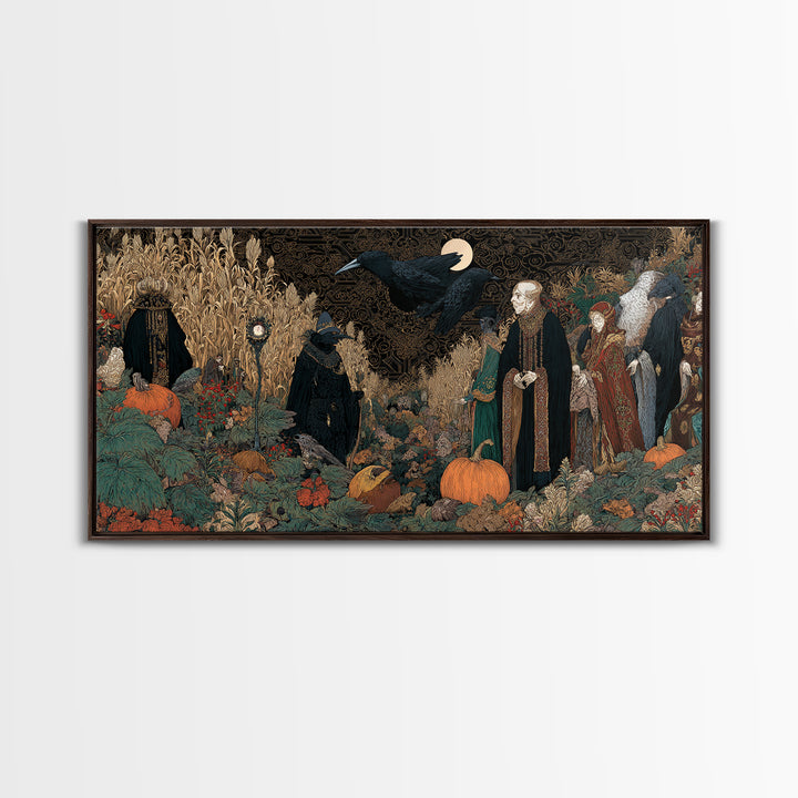 Occult Harvest Festival, Stained Glass Gothic Art, Wide Panoramic Art, Dark Fantasy Wall Art, Canvas Print, Halloween Wall Art