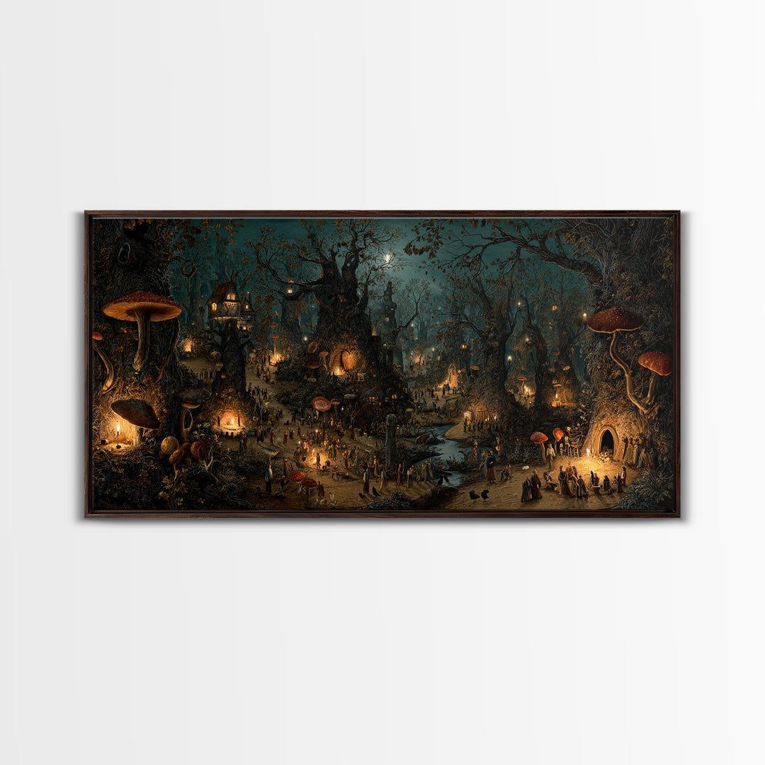 Enchanted Woodland Halloween, Northern Renaissance Horror, Wide Panoramic Art, Dark Fantasy Wall Art, Canvas Print