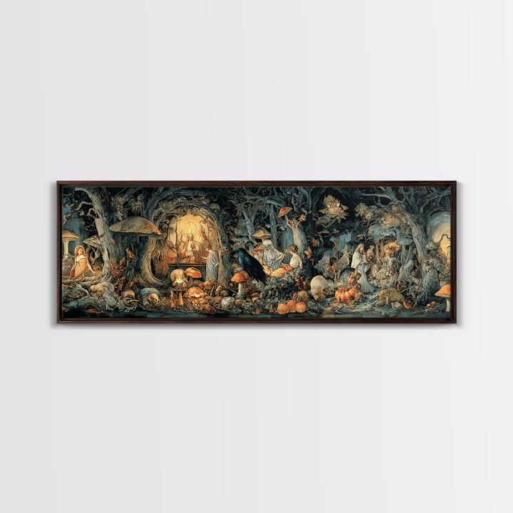 Enchanted Woodland Halloween, Dark Renaissance Art, Extra Wide Wall Art, Gothic Horror Wall Art, Canvas Print, Halloween Wall Art