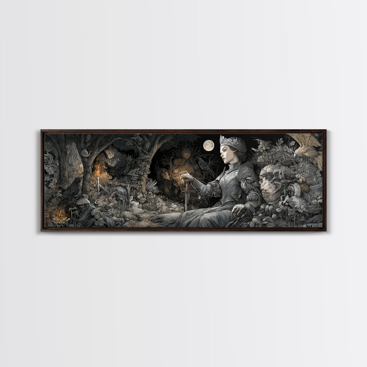 Enchanted Woodland Halloween, Renaissance Engraving Art, Extra Wide Wall Art, Gothic Horror Wall Art, Canvas Print, Halloween Wall Art