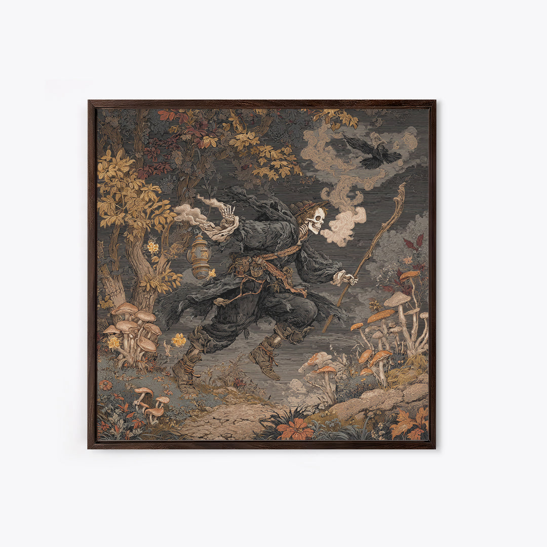 Enchanted Woodland Halloween, Danse Macabre Art, Square Wall Art, Dark Halloween Decor, Framed Canvas Print
